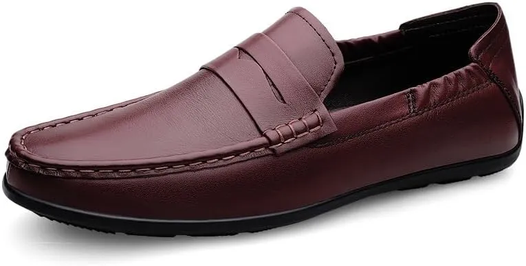 New Loafers for Men Vegan Leather Stitching Details Penny Loafers Anti-Slip Flexible Flat Heel Party Prom Slip On