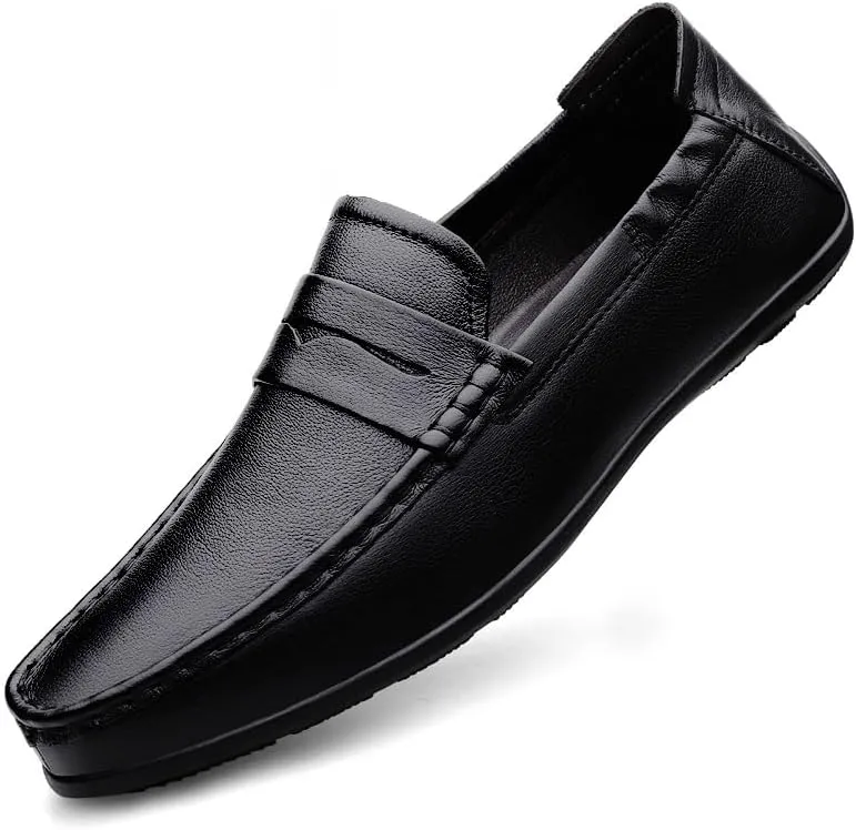 New Loafers for Men Vegan Leather Stitching Details Penny Loafers Anti-Slip Flexible Flat Heel Party Prom Slip On