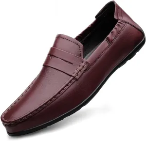 New Loafers for Men Vegan Leather Stitching Details Penny Loafers Anti-Slip Flexible Flat Heel Party Prom Slip On