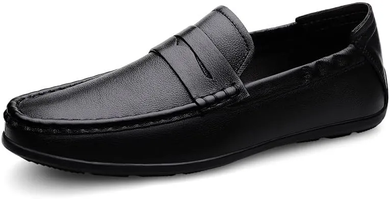 New Loafers for Men Vegan Leather Stitching Details Penny Loafers Anti-Slip Flexible Flat Heel Party Prom Slip On