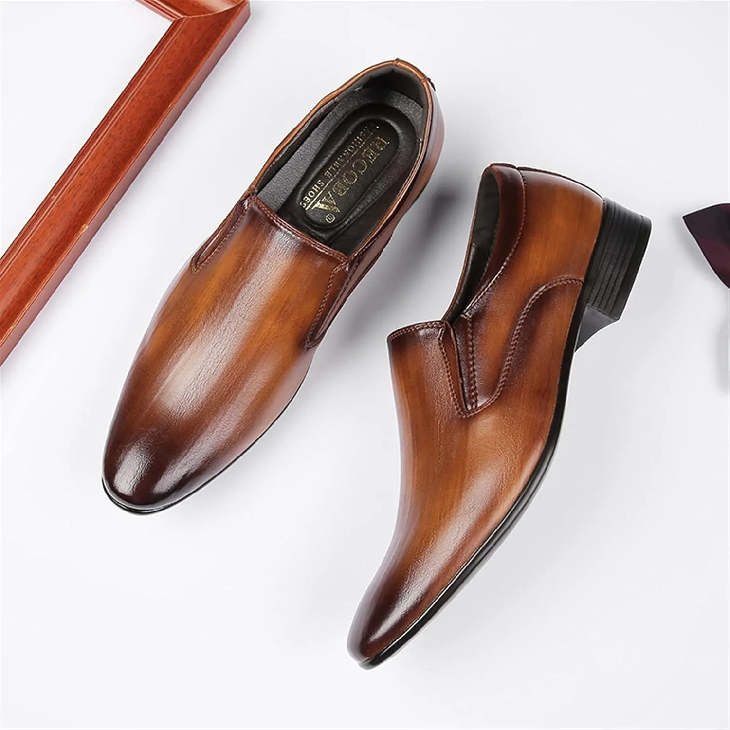 New Men's Loafers Burnished Toe Venetian Loafers Vegan Leather Slip Resistant Flat Heel Anti-slip Wedding Slip-ons