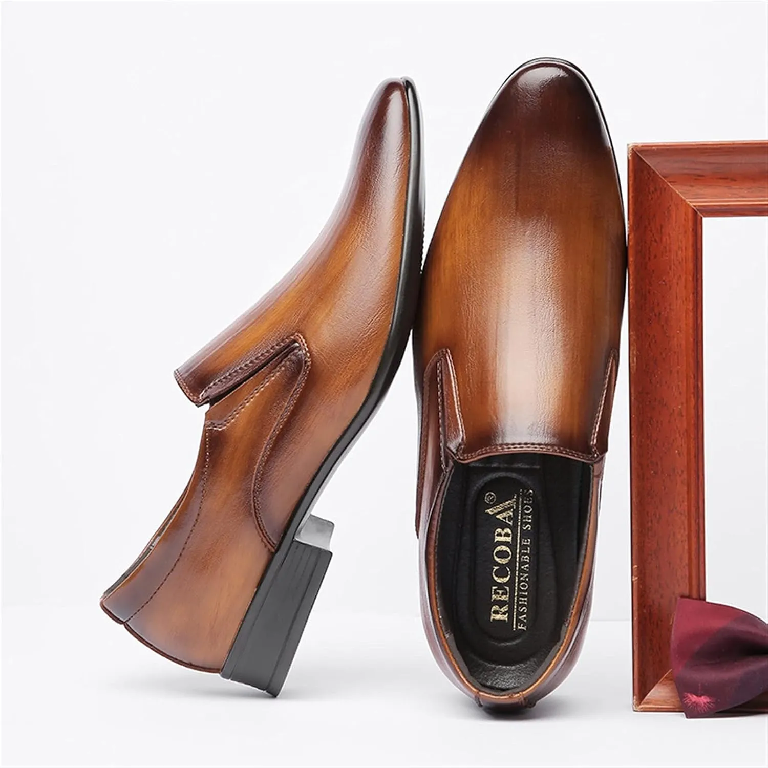 New Men's Loafers Burnished Toe Venetian Loafers Vegan Leather Slip Resistant Flat Heel Anti-slip Wedding Slip-ons