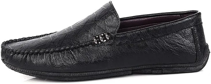 New Mens Loafers Round Toe Vegan Leather Driving Style Loafer Flat Heel Slip Resistant Anti-Slip Casual Slip-on