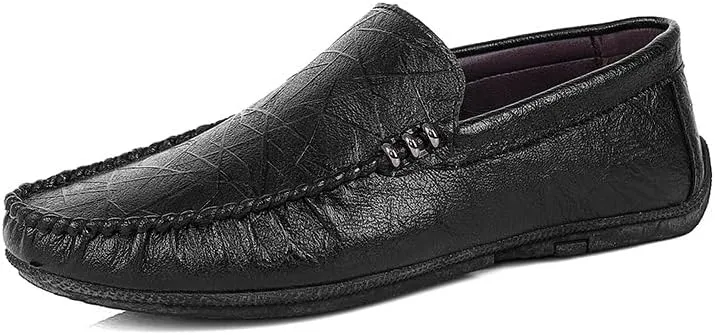 New Mens Loafers Round Toe Vegan Leather Driving Style Loafer Flat Heel Slip Resistant Anti-Slip Casual Slip-on