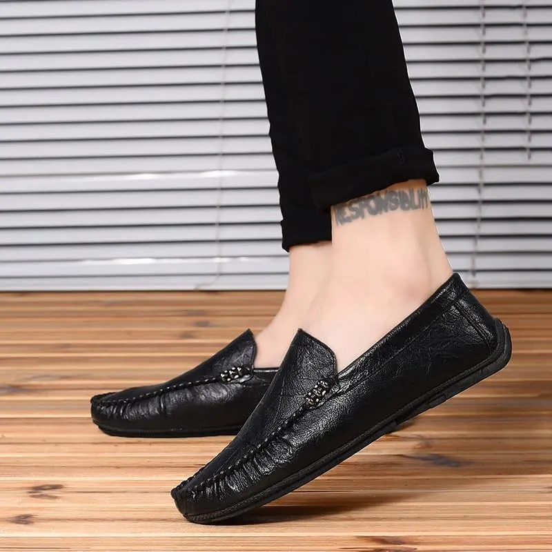 New Mens Loafers Round Toe Vegan Leather Driving Style Loafer Flat Heel Slip Resistant Anti-Slip Casual Slip-on