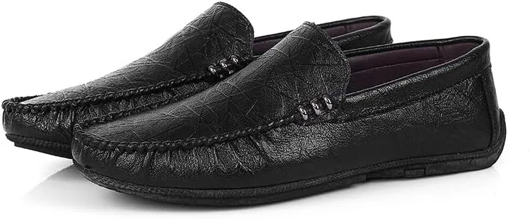 New Mens Loafers Round Toe Vegan Leather Driving Style Loafer Flat Heel Slip Resistant Anti-Slip Casual Slip-on