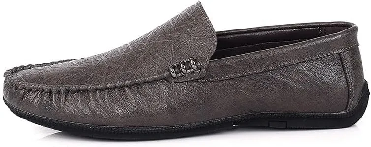 New Mens Loafers Round Toe Vegan Leather Driving Style Loafer Flat Heel Slip Resistant Anti-Slip Casual Slip-on