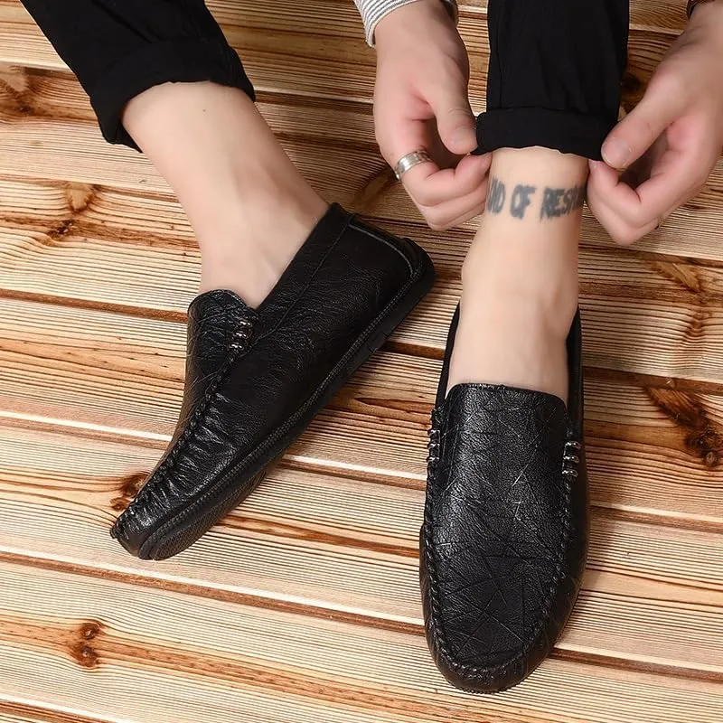 New Mens Loafers Round Toe Vegan Leather Driving Style Loafer Flat Heel Slip Resistant Anti-Slip Casual Slip-on