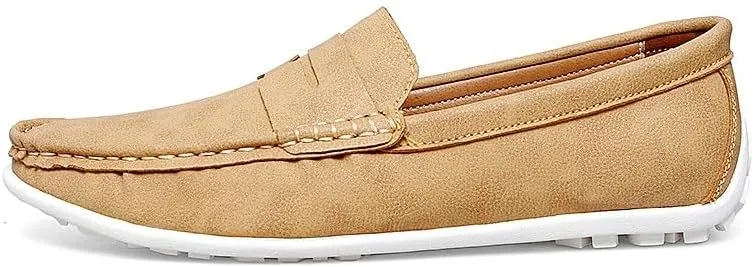 New Men's Loafers Round Toe Vegan Leather Penny Loafers Comfortable Flat Heel Flexible Party Slip On