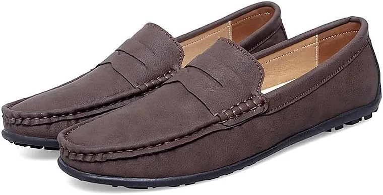 New Men's Loafers Round Toe Vegan Leather Penny Loafers Comfortable Flat Heel Flexible Party Slip On