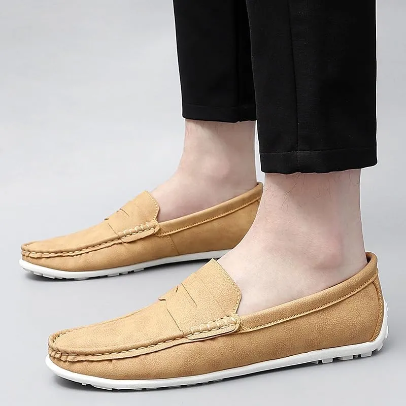 New Men's Loafers Round Toe Vegan Leather Penny Loafers Comfortable Flat Heel Flexible Party Slip On