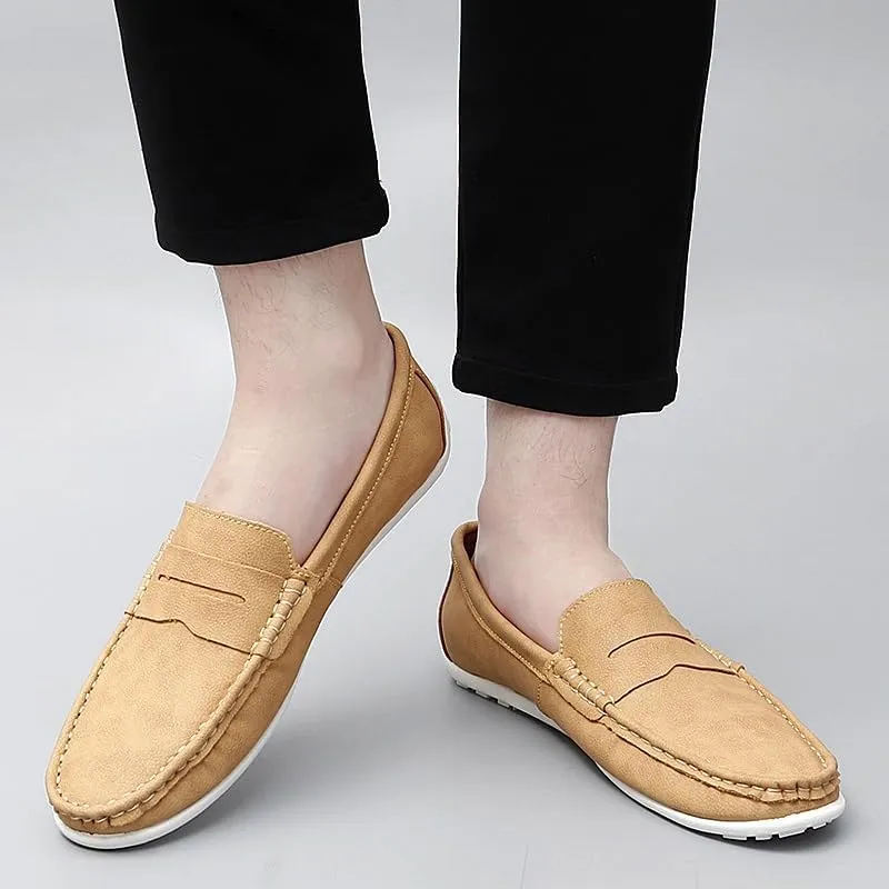 New Men's Loafers Round Toe Vegan Leather Penny Loafers Comfortable Flat Heel Flexible Party Slip On