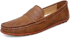New Men's Loafers Round Toe Vegan Leather Penny Loafers Comfortable Flat Heel Flexible Party Slip On