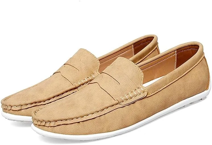 New Men's Loafers Round Toe Vegan Leather Penny Loafers Comfortable Flat Heel Flexible Party Slip On