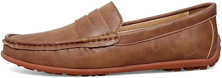 New Men's Loafers Round Toe Vegan Leather Penny Loafers Comfortable Flat Heel Flexible Party Slip On