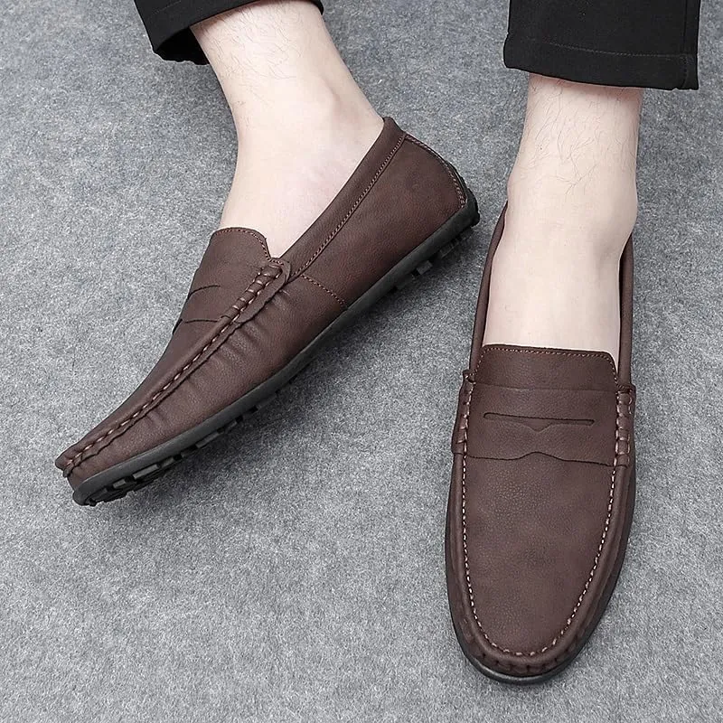 New Men's Loafers Round Toe Vegan Leather Penny Loafers Comfortable Flat Heel Flexible Party Slip On