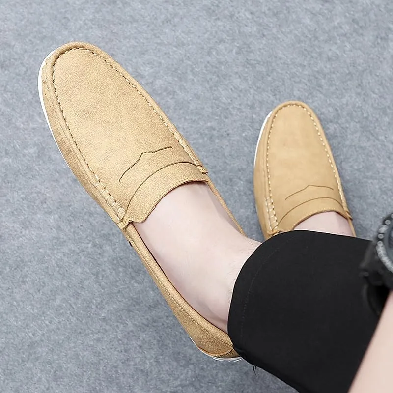 New Men's Loafers Round Toe Vegan Leather Penny Loafers Comfortable Flat Heel Flexible Party Slip On