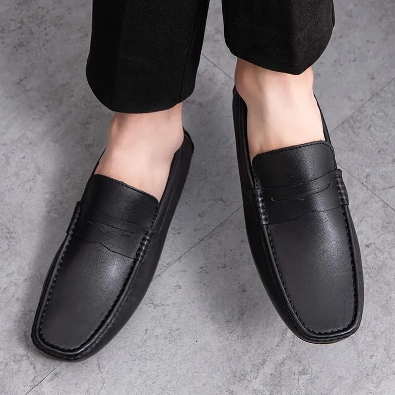 New Mens Loafers Shoe Round Toe Vegan Leather Penny Driving Loafer Shoe Flexible Flat Heel Comfortable Wedding Prom Slip On