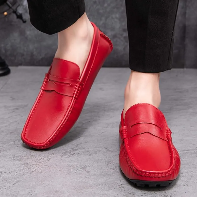 New Mens Loafers Shoe Round Toe Vegan Leather Penny Driving Loafer Shoe Flexible Flat Heel Comfortable Wedding Prom Slip On