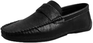 New Mens Loafers Shoe Solid Color Round Toe Vegan Leather Flat Heel Flexible Anti-Slip Wedding Slip On