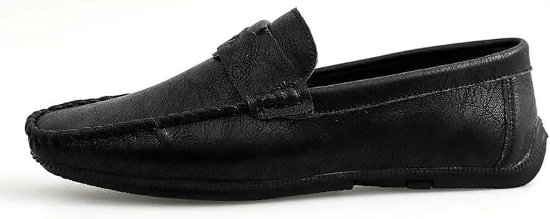New Mens Loafers Shoe Solid Color Round Toe Vegan Leather Flat Heel Flexible Anti-Slip Wedding Slip On