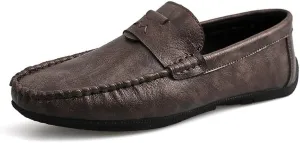 New Mens Loafers Shoe Solid Color Round Toe Vegan Leather Flat Heel Flexible Anti-Slip Wedding Slip On