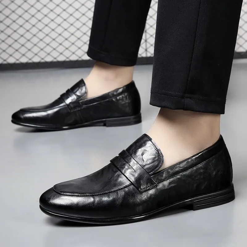 New Mens Loafers Solid Color Vegan Leather Penny Loafers Comfortable Resistant Flat Heel Wedding Slip On