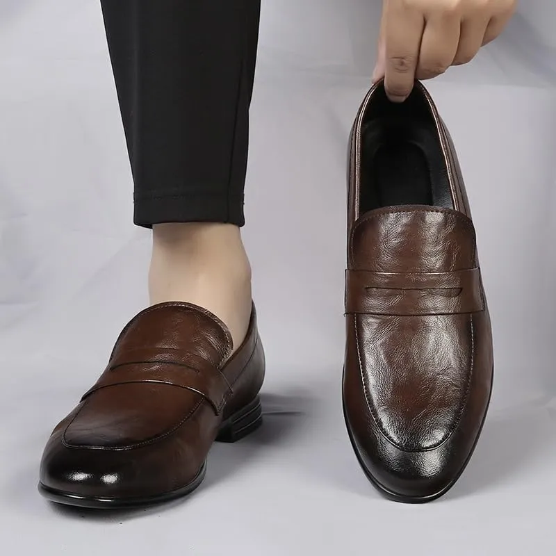 New Mens Loafers Solid Color Vegan Leather Penny Loafers Comfortable Resistant Flat Heel Wedding Slip On