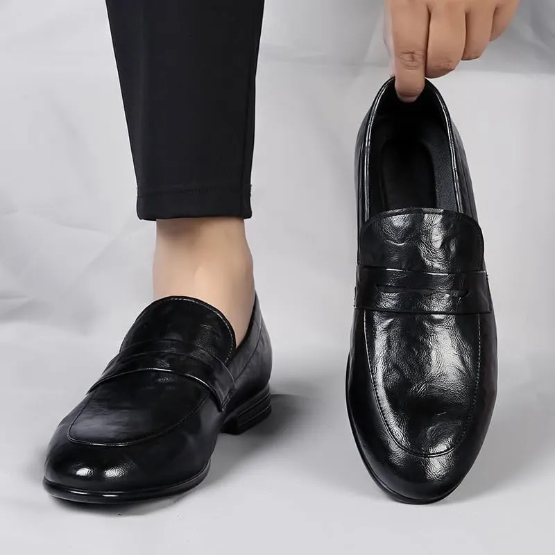 New Mens Loafers Solid Color Vegan Leather Penny Loafers Comfortable Resistant Flat Heel Wedding Slip On