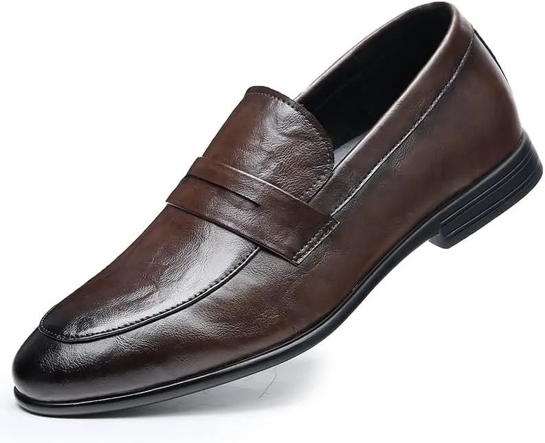 New Mens Loafers Solid Color Vegan Leather Penny Loafers Comfortable Resistant Flat Heel Wedding Slip On