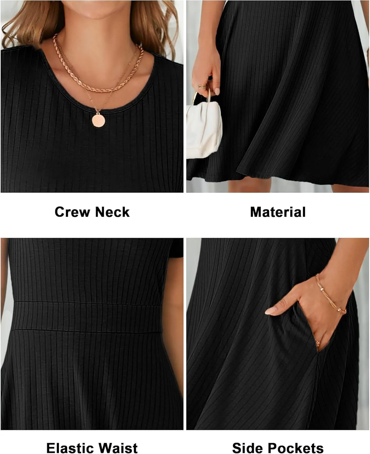Newshows Womens 2025 Summer Dresses Short Sleeve Ribbed Knit A-Line Swing Beach Vacation Outfits Casual Sundress with Pockets