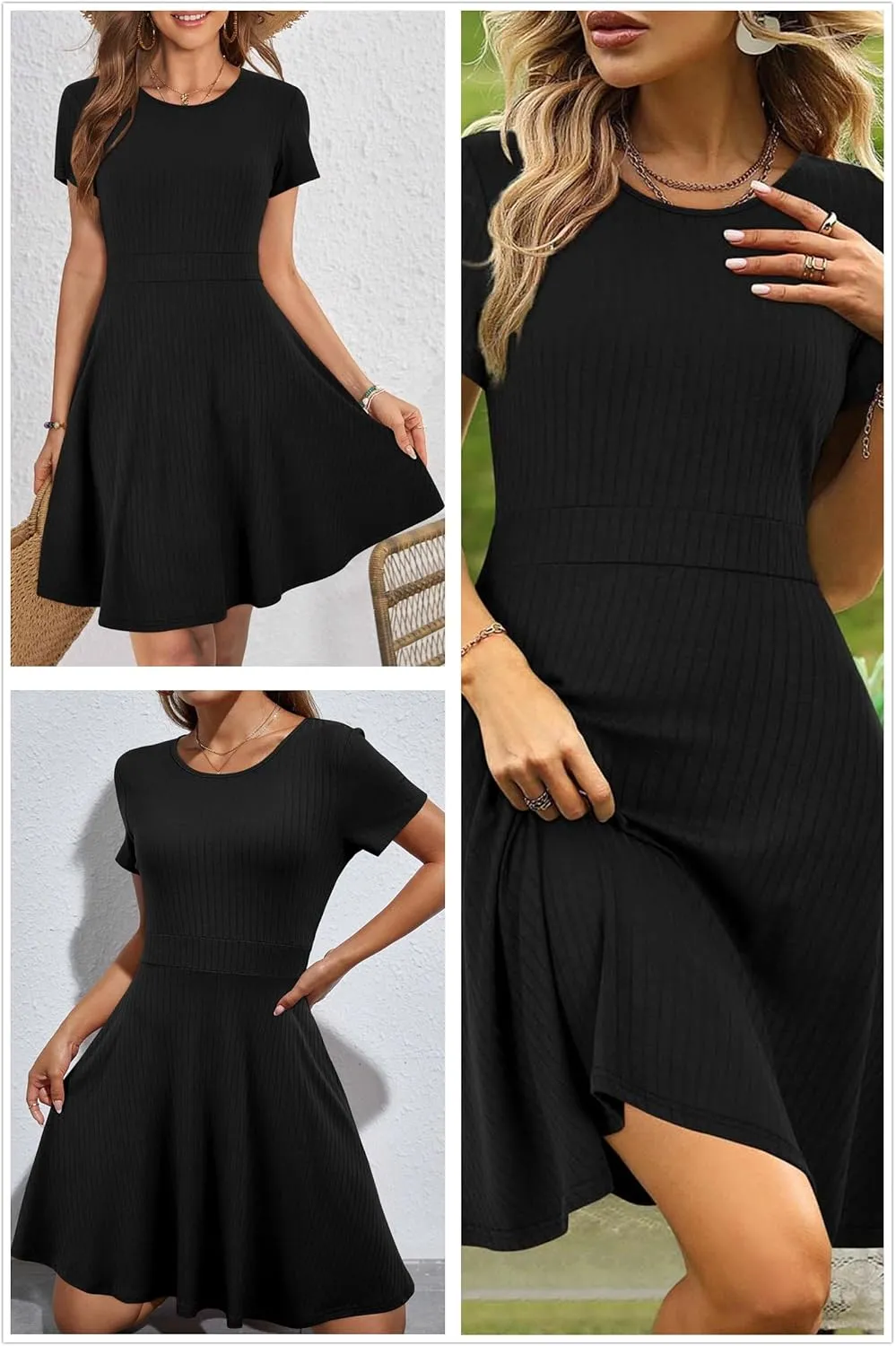 Newshows Womens 2025 Summer Dresses Short Sleeve Ribbed Knit A-Line Swing Beach Vacation Outfits Casual Sundress with Pockets