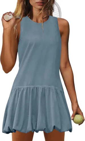 Nirovien Womens Tennis Dress Workout Athletic Dresses with Shorts Bubble Golf Outfits with Pockets Activewear