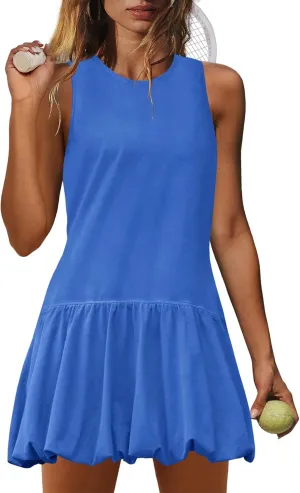 Nirovien Womens Tennis Dress Workout Athletic Dresses with Shorts Bubble Golf Outfits with Pockets Activewear