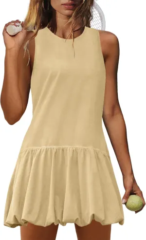 Nirovien Womens Tennis Dress Workout Athletic Dresses with Shorts Bubble Golf Outfits with Pockets Activewear