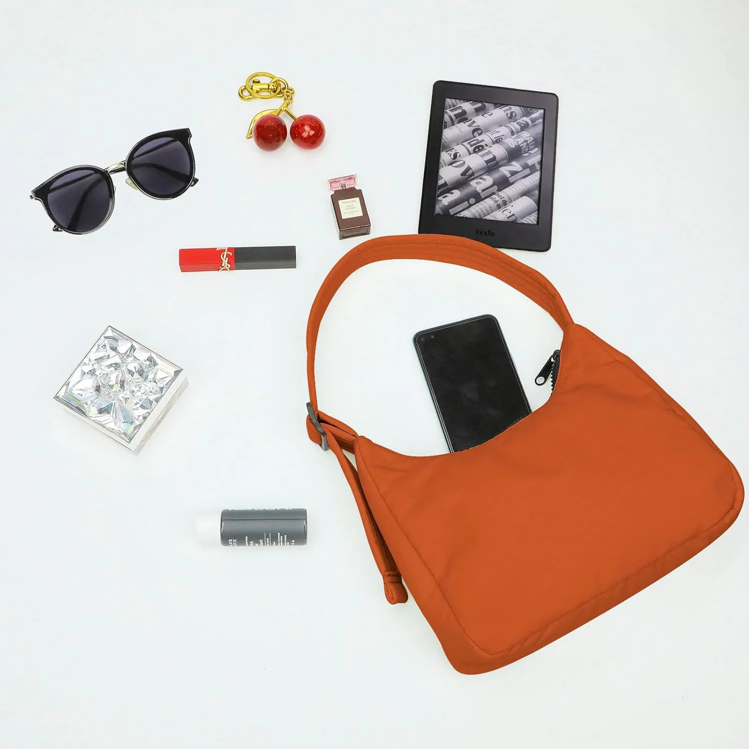 Nylon Shoulder Bag - Adjustable Quilted Strap, Structured Slouchy Design with Interior Zip Pocket