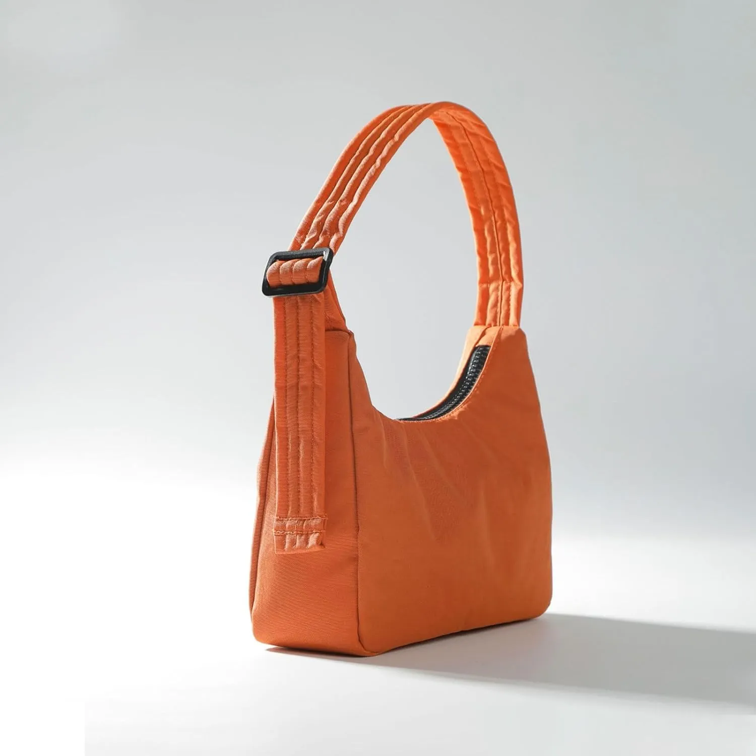 Nylon Shoulder Bag - Adjustable Quilted Strap, Structured Slouchy Design with Interior Zip Pocket