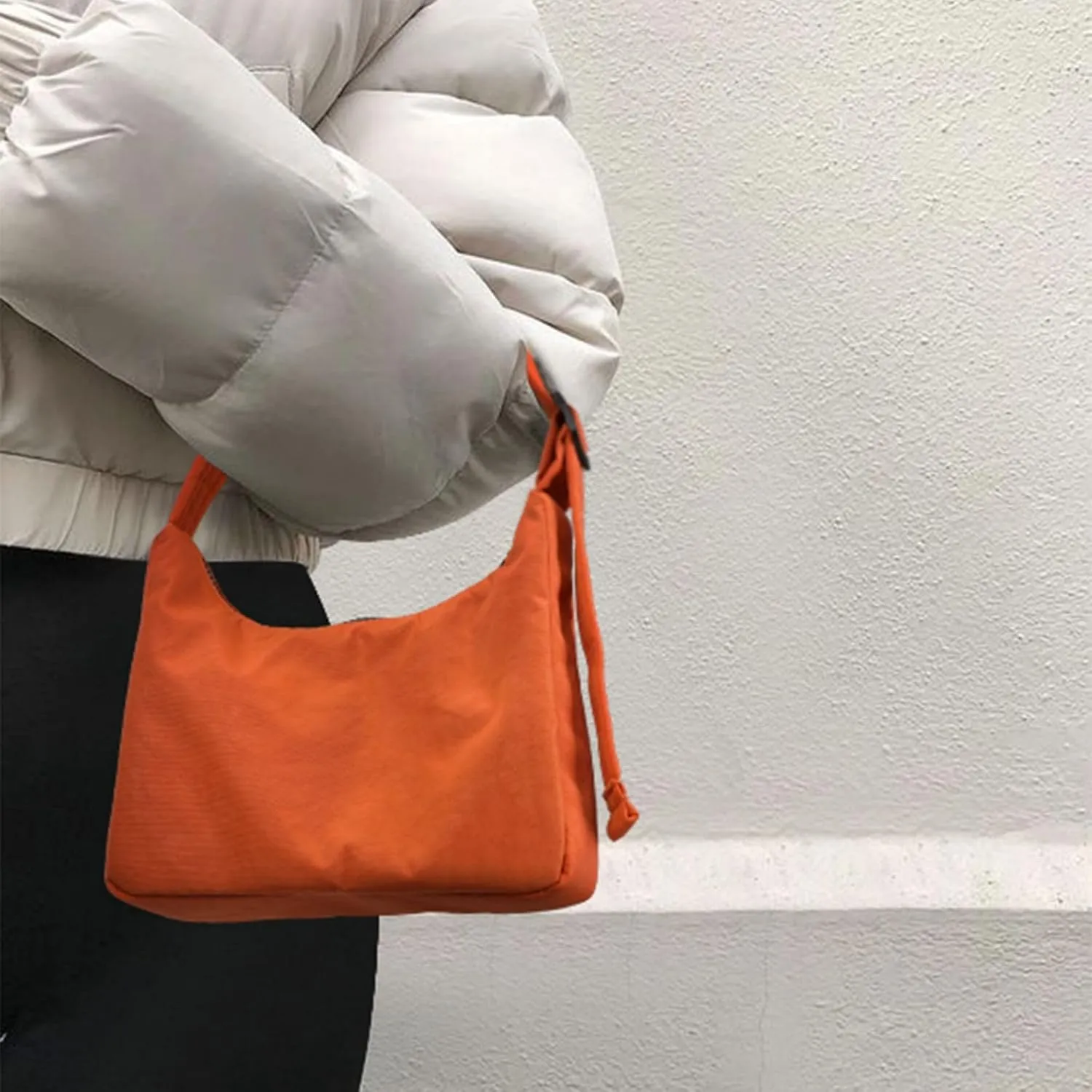 Nylon Shoulder Bag - Adjustable Quilted Strap, Structured Slouchy Design with Interior Zip Pocket