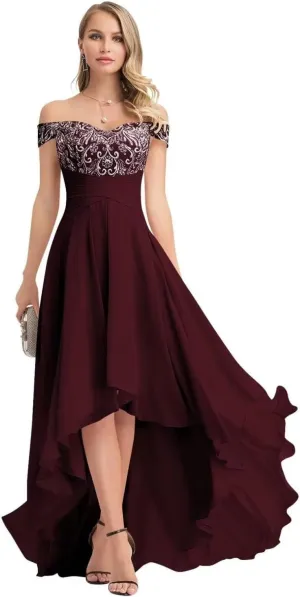 Off Shoulder Lace Mother of The Bride Dresses for Women Chiffon Bridesmaid Dress A Line High Low Formal Gown