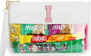 Personalized Initial Letter Clear Makeup Bag, Chenille Varsity Letter Flat Pouch with Zipper, Waterproof Clear PVC&PU Preppy Monogram Patch Travel Cosmetic Toiletry Bags for Teen Girls Women Gifts I