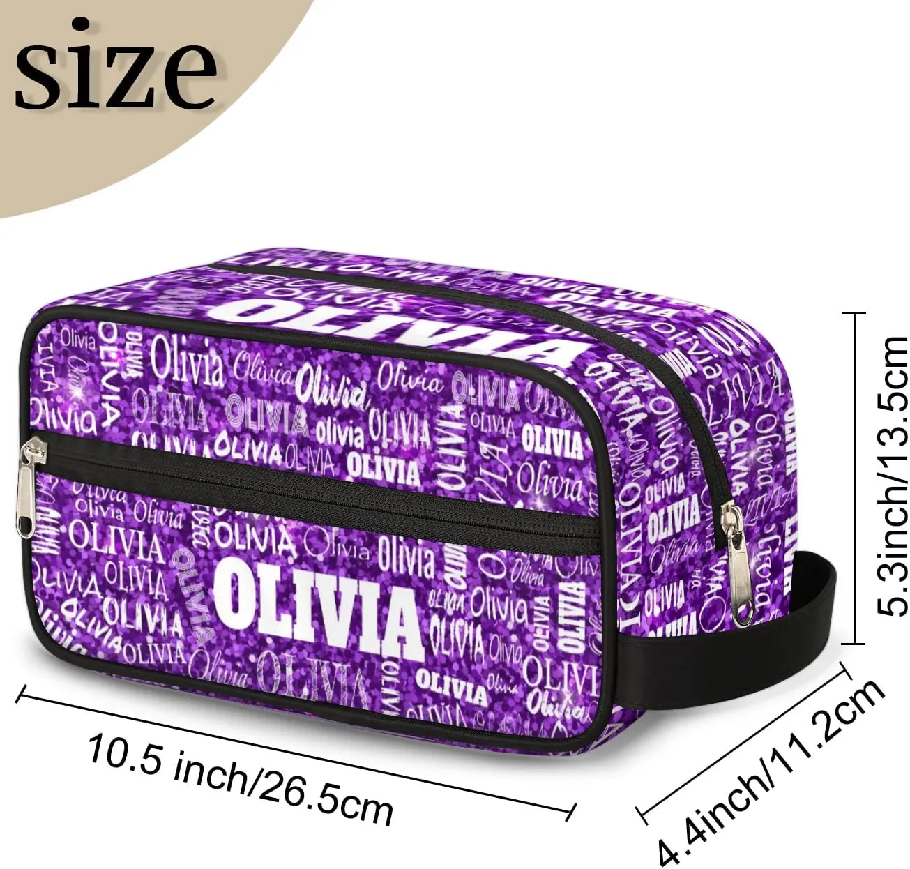 Personalized Makeup Bag with Name, Best Friends Teen Women Mom Birthday Gift Toiletry Travel Bag for Toiletries, Purple Glittering Sequins