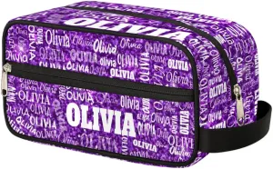 Personalized Makeup Bag with Name, Best Friends Teen Women Mom Birthday Gift Toiletry Travel Bag for Toiletries, Purple Glittering Sequins