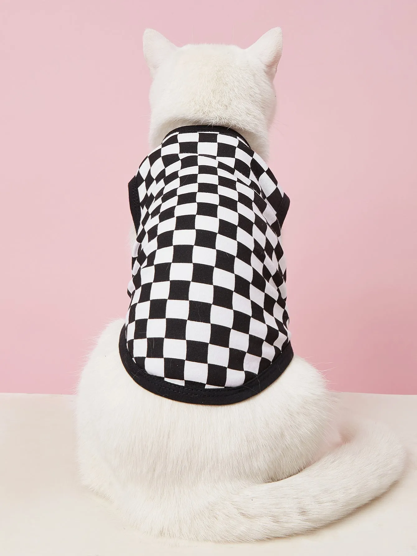 Pet Cat Clothes Summer Breathable Cotton Wool Mosaic Fashion Black And White Plaid Trend Vest T-Shirt