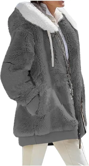 PETYCZEN Winter Jackets for Women Warm Fuzzy Sherpa Lined Plus Size Coats Casual Long Sleeve Zip Up Fleece Jacket Outerwear