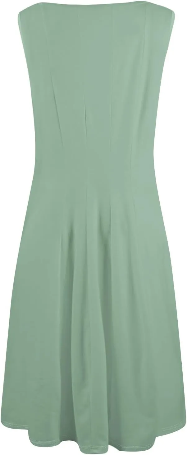 Plus Size Dresses for Curvy Women Summer Midi Sleeveless Pleated Dresses Crew Neck Club A Line Dress with Pocket