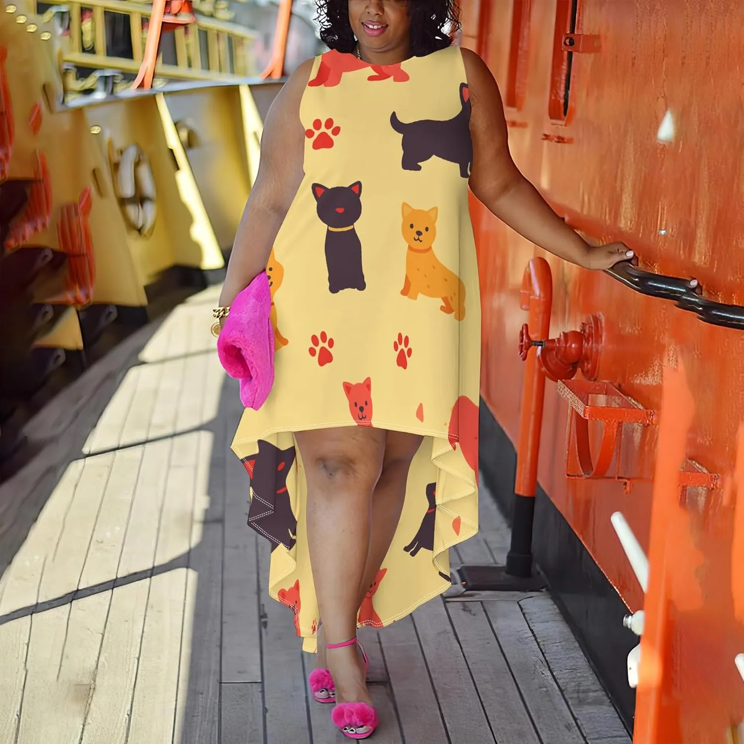 Plus Size Midi Dress for Women Casual Sleeveless Sundress High Low Asymmetrical Hem Tank Dresses Beach Vacation Dress
