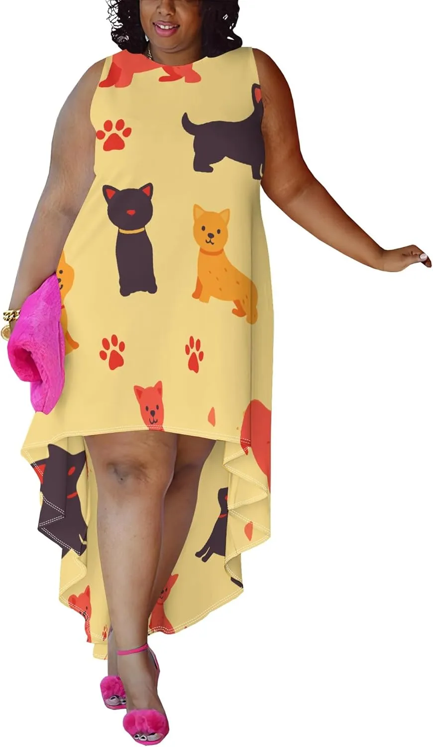 Plus Size Midi Dress for Women Casual Sleeveless Sundress High Low Asymmetrical Hem Tank Dresses Beach Vacation Dress