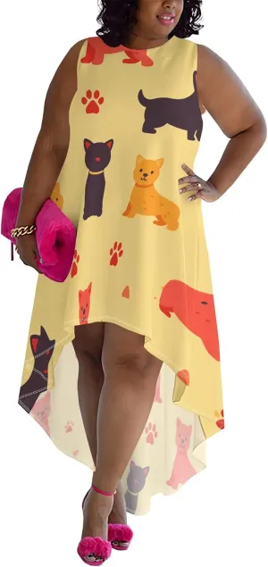 Plus Size Midi Dress for Women Casual Sleeveless Sundress High Low Asymmetrical Hem Tank Dresses Beach Vacation Dress