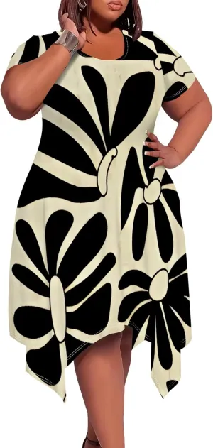 Plus Size Midi Dresses for Curvy Women Summer Casual Short Sleeve Empire Waist Dress with Pockets Travel Vacation Outfits