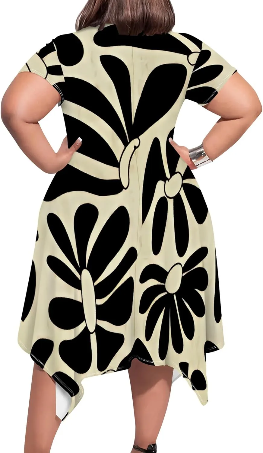 Plus Size Midi Dresses for Curvy Women Summer Casual Short Sleeve Empire Waist Dress with Pockets Travel Vacation Outfits